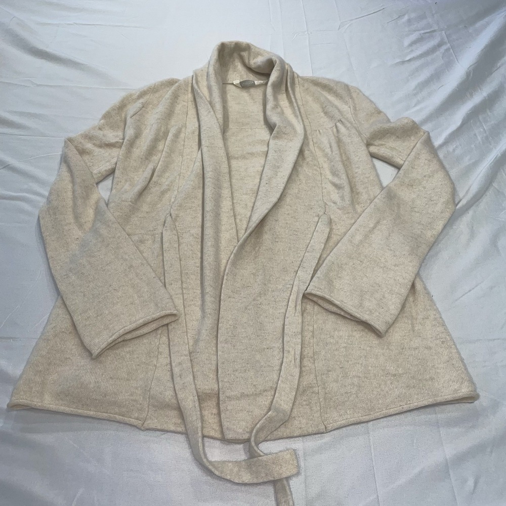 Athleta 100% Cashmere Wrap Cardigan Sweater Beige Oatmeal Shawl Collar XS